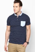 Incult Navy Blue Printed Polo T-Shirts