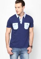 Incult Navy Blue Solid Polo T-Shirts