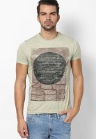 Indian Terrain Khaki Solid Round Neck T-Shirts