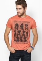 Indian Terrain Orange Graphic Round Neck T-Shirts