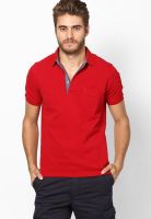 Indian Terrain Red Solid Polo T-Shirts