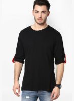 Izinc Black Solid Round Neck T-Shirts