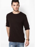 Izinc Brown Solid Round Neck T-Shirts