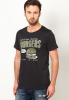 Jack & Jones Black Graphic Round Neck T-Shirts