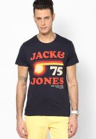 Jack & Jones Black Printed Round Neck T-Shirts