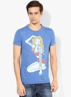 Jack & Jones Blue Printed Round Neck T-Shirt