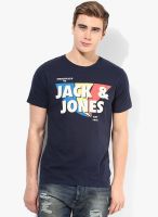 Jack & Jones Blue Printed Round Neck T-Shirt