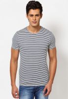 Jack & Jones Blue Striped Round Neck T-Shirts