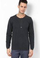 Jack & Jones Dark Grey Henley Neck T Shirt