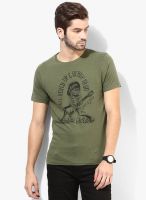 Jack & Jones Green Printed Round Neck T-Shirt