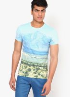 Jack & Jones Ice Blue Graphic Round Neck T-Shirts