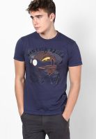 Jack & Jones Navy Blue Printed Round Neck T-Shirts