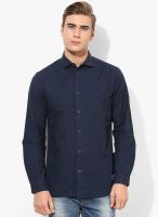 Jack & Jones Navy Blue Solid Slim Fit Casual Shirt