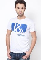 Jack & Jones Off White Graphic Round Neck T-Shirts