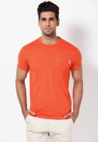 Jack & Jones Orange Solid Round Neck T-Shirts