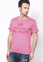 Jack & Jones Pink Graphic Round Neck T-Shirts