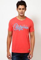 Jack & Jones Red Solid Round Neck T-Shirts