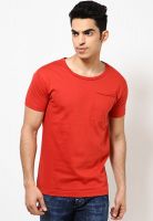 Jack & Jones Red Solid Round Neck T-Shirts