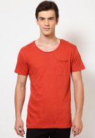 Jack & Jones Red Solid Round Neck T-Shirts