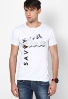 Jack & Jones White Printed Round Neck T-Shirts