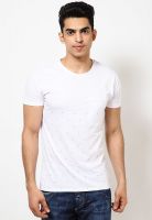 Jack & Jones White Solid Round Neck T-Shirts