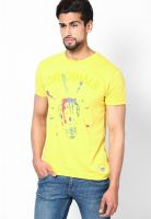 Jack & Jones Yellow Graphic Round Neck T-Shirts