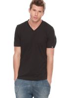 Jogur Black Solid V Neck T-Shirts