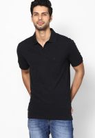 John Players Black Solid Polo T-Shirts