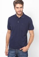 John Players Navy Blue Solid Polo T-Shirts