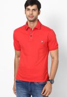 John Players Red Solid Polo T-Shirts