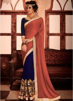 Kalista Fashions Navy Blue Embroidered Saree