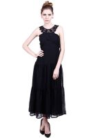 La Zoire Black Colored Embroidered Skater Dress