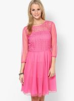 Lara Karen Pink Colored Solid Skater Dress