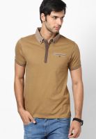 Lee Beige Solid Polo T-Shirts