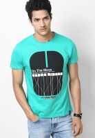 Lee Green Printed Round Neck T-Shirts