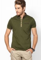 Lee Olive Solid Polo T-Shirts