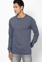 Levi's Blue Solid Henley T-Shirts