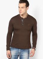 Lotto Brown Solid Henley T-Shirts