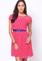 MB Red Colored Printed Shift Dress
