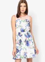 MB White Colored Printed Shift Dress