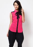 Magnetic Designs Sleeve Less Solid Pink Shirt