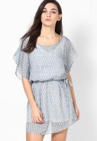 Mojo Blue Colored Printed Skater Dress