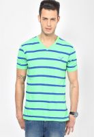 Monteil & Munero Blue Striped V Neck T-Shirts