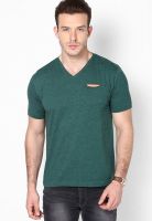 Monteil & Munero Green Solid V Neck T-Shirts