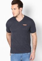 Monteil & Munero Grey Solid V Neck T-Shirts