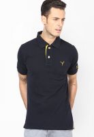 Monteil & Munero Navy Blue Solid Polo T-Shirts