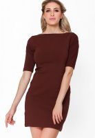 NINETEEN Brown Colored Solid Shift Dress