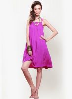 NINETEEN Purple Colored Solid Shift Dress