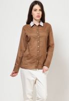 NINETEEN Roll Up Sleeve Solid Brown Shirt