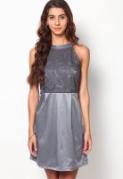 NOI Grey Colored Embellished Skater Dress